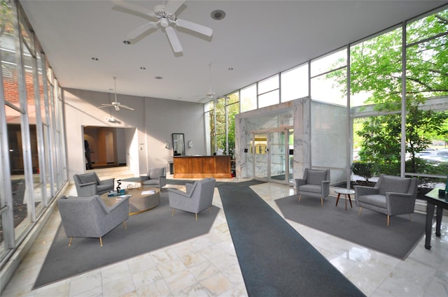 building lobby featuring expansive windows