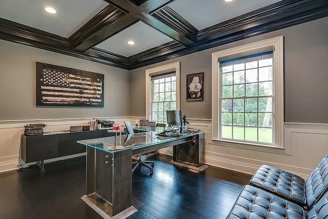 2 Short Path, Nissequogue, NY 11780 - home office featuring ornamental molding, wainscoting, and beam ceiling