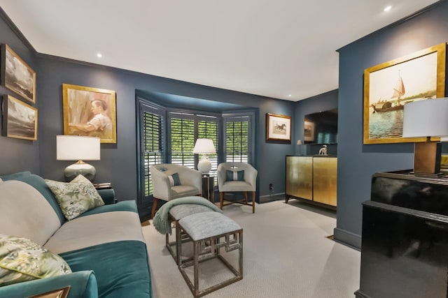 35 Brooke Ave, Bronxville, NY 10708 - living room featuring baseboards, carpet, and recessed lighting
