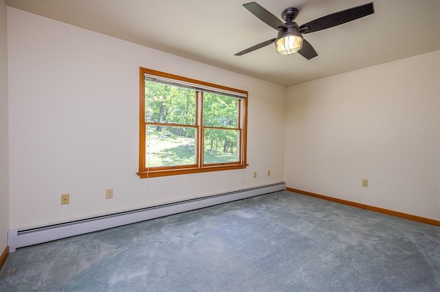 253 W Main St, Stony Point, NY 10980 - empty room featuring a baseboard heating unit, carpet floors, baseboards, and ceiling fan