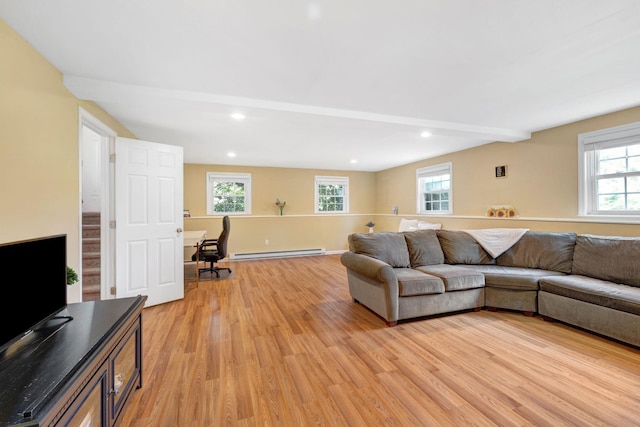 1 Red Fox Ln, Brewster, NY 10509 - living area featuring a baseboard heating unit, light wood-style flooring, and recessed lighting