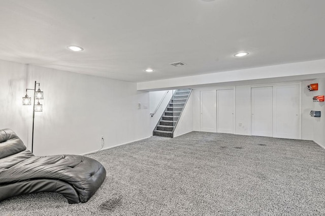 8 Beaumont Dr, New City, NY 10956 - finished basement featuring stairs, recessed lighting, carpet, and baseboards