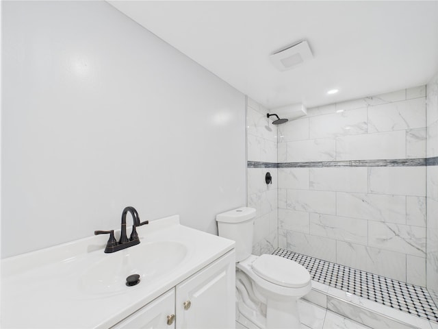 495 Easton St, Ronkonkoma, NY 11779 - bathroom with toilet, a tile shower, vanity, and marble finish flooring