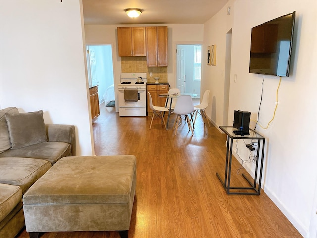 living area with baseboards and light wood-style floors