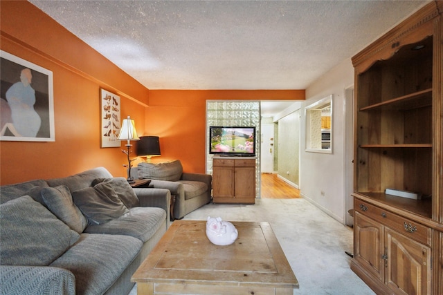 139-15 83rd Ave Unit 409, Briarwood, NY 11435 - living area featuring a textured ceiling, light colored carpet, and baseboards