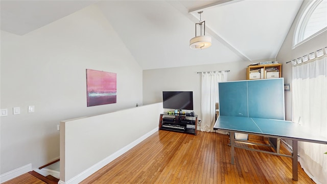 1079 Candlewood Rd, Brentwood, NY 11717 - sitting room featuring vaulted ceiling, hardwood / wood-style floors, and baseboards