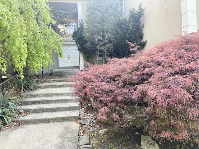 view of exterior entry featuring stucco siding
