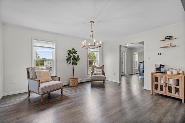 8 Red Oak Ct, Middletown, NY 10941 - sitting room featuring healthy amount of natural light, dark wood-style flooring, a chandelier, baseboards, and crown molding