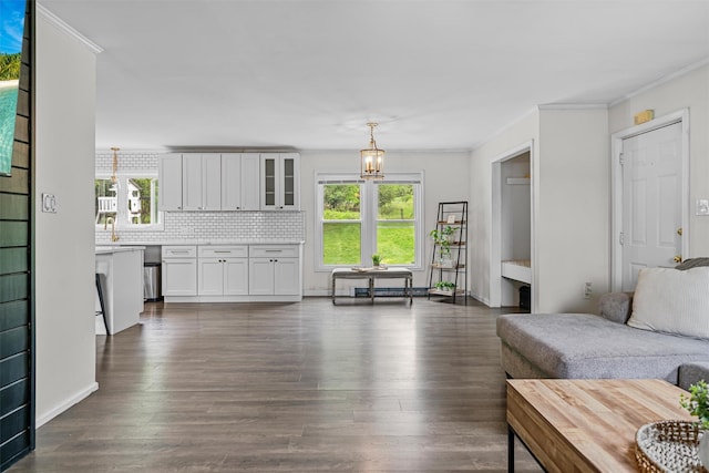 8 Red Oak Ct, Middletown, NY 10941 - living room with plenty of natural light, dark wood-style floors, ornamental molding, and baseboards