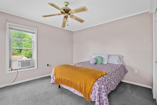 8 Red Oak Ct, Middletown, NY 10941 - carpeted bedroom featuring cooling unit, baseboards, ornamental molding, and ceiling fan