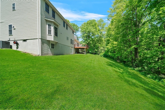 9 Hill Rd, Washingtonville, NY 10992 - view of grassy yard featuring central air condition unit and a deck