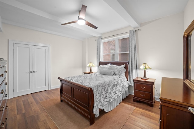 90 Bryant Ave Unit Ftd, White Plains, NY 10605 - bedroom with light wood finished floors, ceiling fan, baseboards, and beamed ceiling