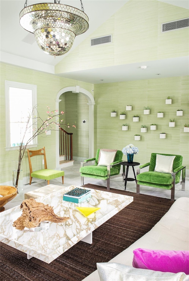 interior space featuring a chandelier