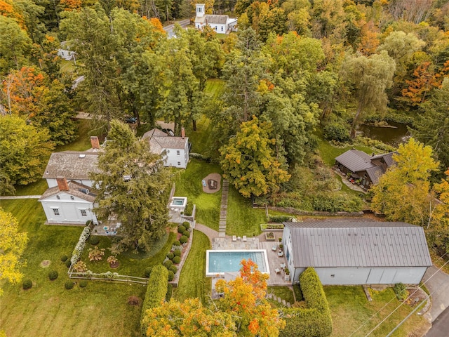 drone / aerial view of a pool