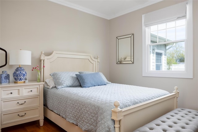 1145 Bay Haven Ln, Southold, NY 11971 - bedroom with crown molding and dark wood-style flooring