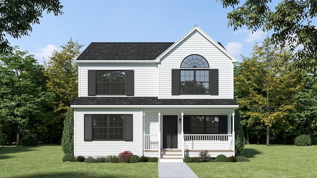 36-A Maple Ave, Port Jefferson Station, NY 11776 - traditional-style house featuring covered porch, a front lawn, and roof with shingles