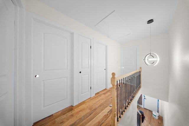 486 Ashford St, Brooklyn, NY 11207 - corridor with attic access, wood finished floors, and an upstairs landing