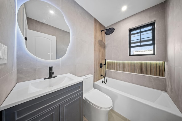 486 Ashford St, Brooklyn, NY 11207 - full bath with tile walls, toilet, vanity, and shower / tub combination