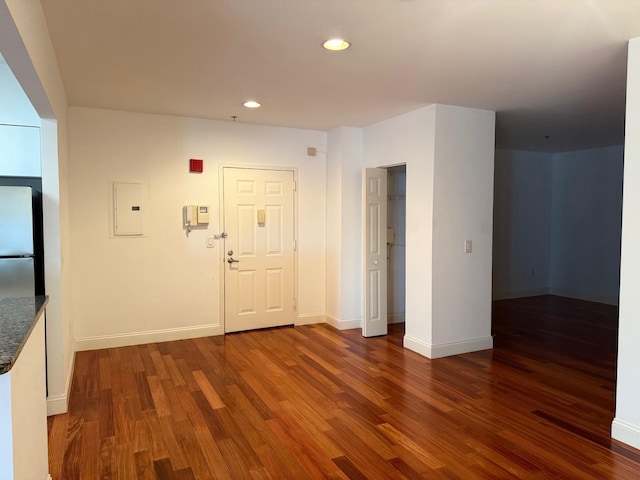 100 New Roc City Pl Unit 408, New Rochelle, NY 10801 - unfurnished room featuring electric panel, dark wood-type flooring, baseboards, and recessed lighting