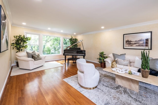 16 Cayuga Rd, Scarsdale, NY 10583 - living area featuring wood finished floors, ornamental molding, baseboards, and recessed lighting