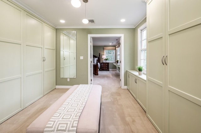 16 Cayuga Rd, Scarsdale, NY 10583 - hall with ornamental molding, light carpet, baseboards, and recessed lighting