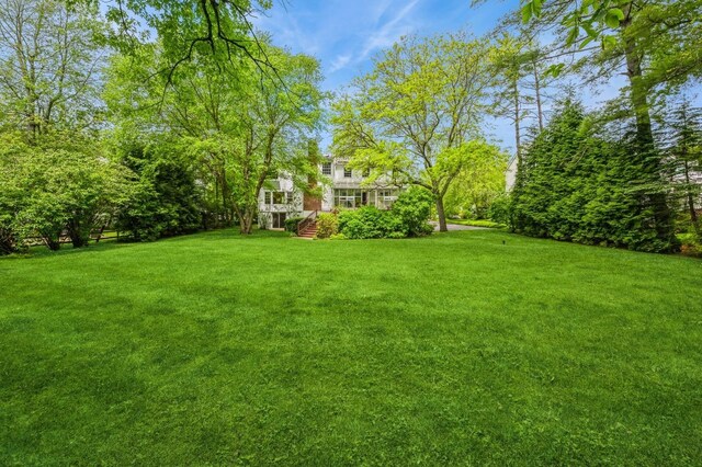 16 Cayuga Rd, Scarsdale, NY 10583 - view of grassy yard with stairway