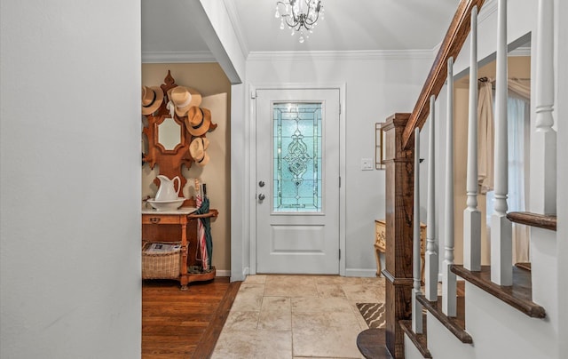 90 Gannet Dr, Commack, NY 11725 - entrance foyer featuring ornamental molding, baseboards, and stairs