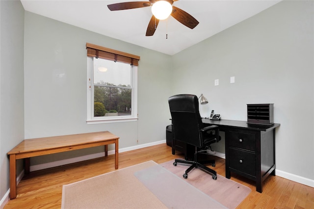 2228 Stacey Ct, North Bellmore, NY 11710 - office space featuring baseboards, light wood-style flooring, and ceiling fan