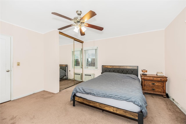2733 Tenbroeck Ave, Bronx, NY 10469 - bedroom featuring light colored carpet, baseboards, ceiling fan, and a wall unit AC