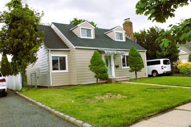 1535 Mattison St, Baldwin, NY 11510 - cape cod house featuring a chimney, a front yard, and roof with shingles