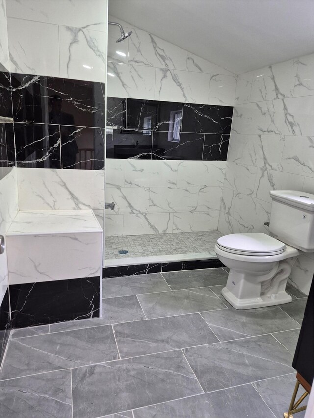 1535 Mattison St, Baldwin, NY 11510 - full bath featuring a marble finish shower, toilet, marble finish flooring, tile walls, and stone wall