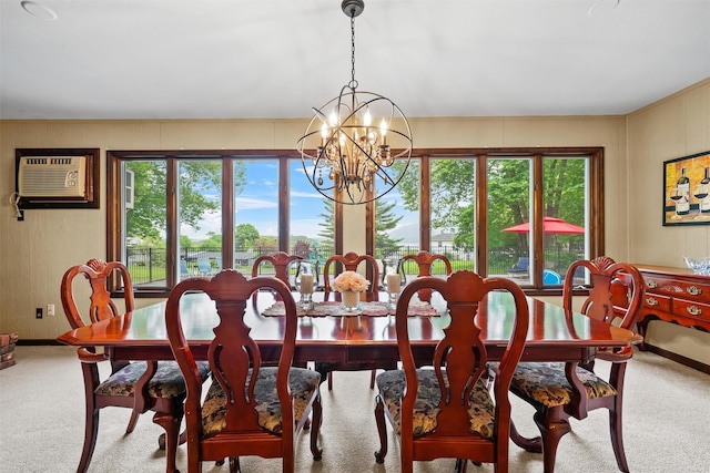 20 Idlewild Park Dr, Cornwall On Hudson, NY 12520 - dining room featuring carpet, a chandelier, and a wall mounted air conditioner