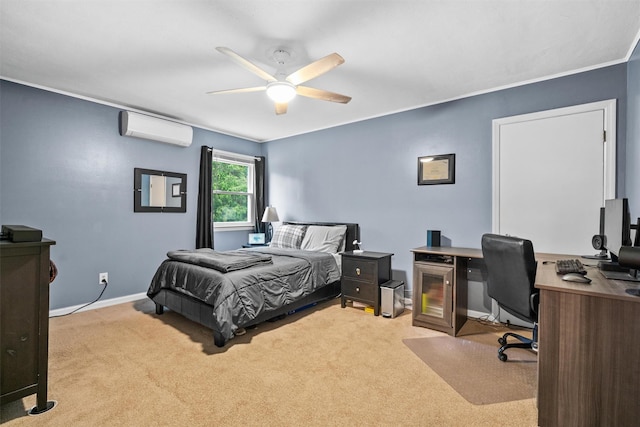 20 Idlewild Park Dr, Cornwall On Hudson, NY 12520 - bedroom featuring a wall mounted air conditioner, carpet, an office area, baseboards, and a ceiling fan