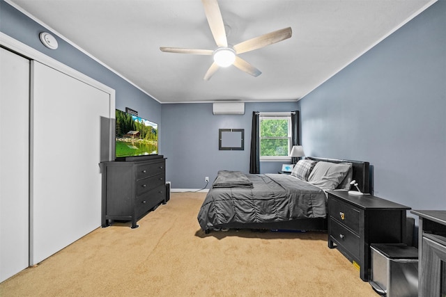 20 Idlewild Park Dr, Cornwall On Hudson, NY 12520 - bedroom featuring a wall mounted AC, light colored carpet, and a ceiling fan