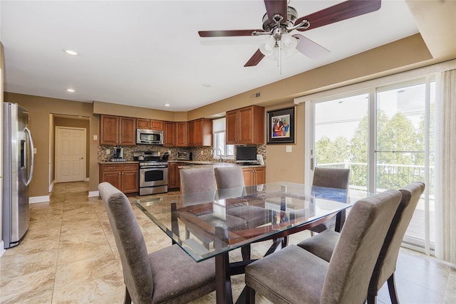 415 Spotswood Englishtown Rd, Nj, NJ 08831 - dining room with baseboards, ceiling fan, and recessed lighting