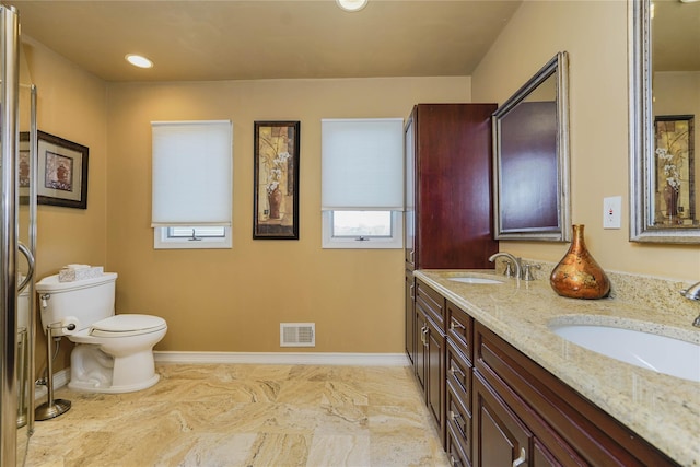 415 Spotswood Englishtown Rd, Nj, NJ 08831 - bathroom featuring plenty of natural light, toilet, baseboards, double vanity, and recessed lighting
