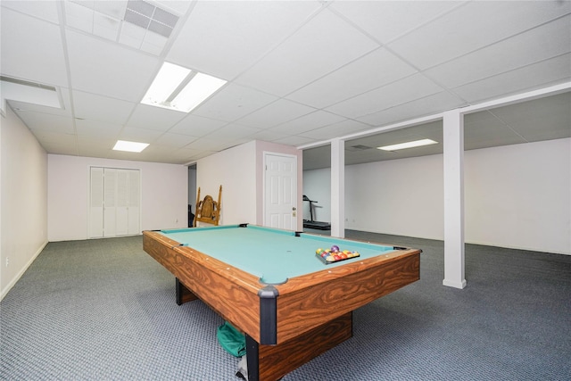 415 Spotswood Englishtown Rd, Nj, NJ 08831 - playroom featuring carpet, a paneled ceiling, pool table, and baseboards