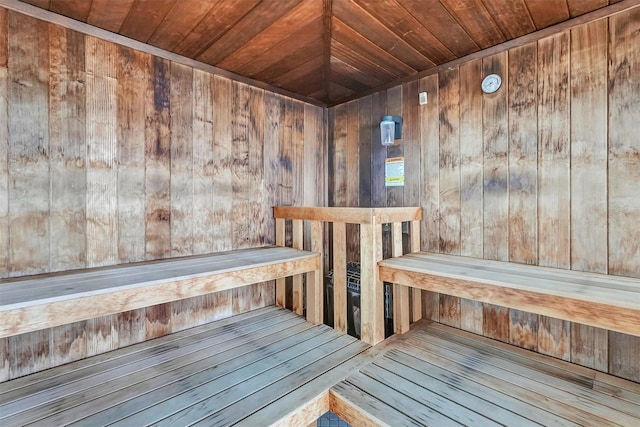 10 Stewart Pl Unit 4De, White Plains, NY 10603 - sauna / steam room featuring wood ceiling and wooden walls