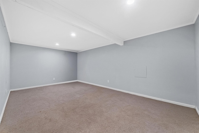 carpeted spare room featuring recessed lighting and baseboards