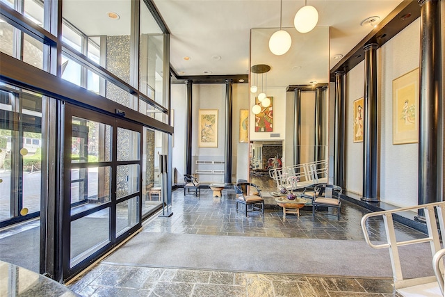 102-10 66th Rd Unit 26H, Forest Hills, NY 11375 - community lobby with a high ceiling