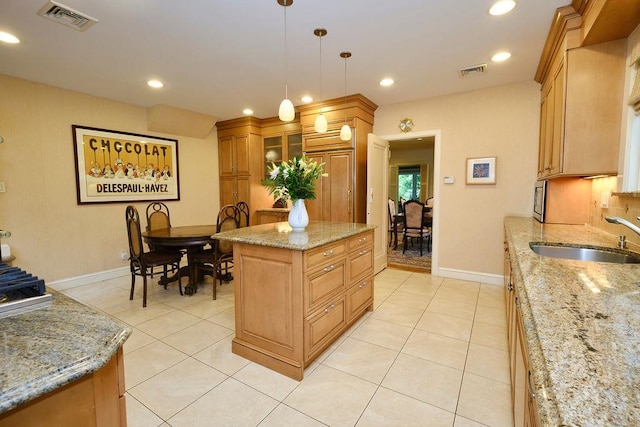 21 Hereford Rd, Great Neck, NY 11020 - kitchen with a sink, light tile patterned floors, baseboards, and recessed lighting