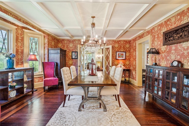 17 The Intervale, Roslyn Estates, NY 11576 - dining area featuring wallpapered walls, a chandelier, hardwood / wood-style floors, and baseboards