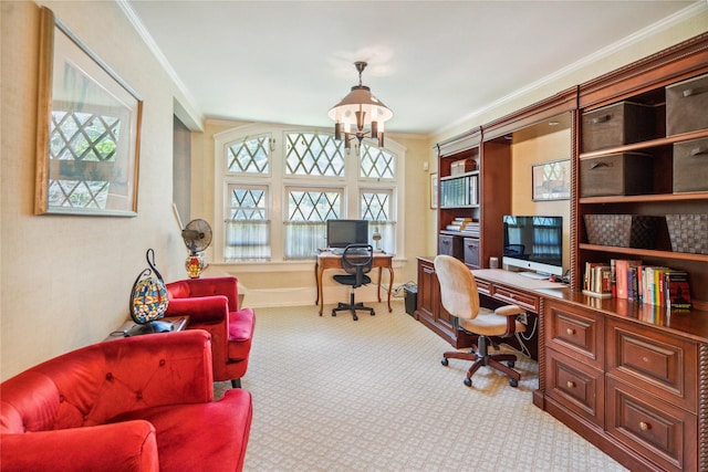 17 The Intervale, Roslyn Estates, NY 11576 - office space featuring carpet, ornamental molding, a chandelier, and baseboards