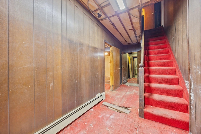 1410 Lincoln Pl, Brooklyn, NY 11213 - stairway with baseboard heating and wood walls