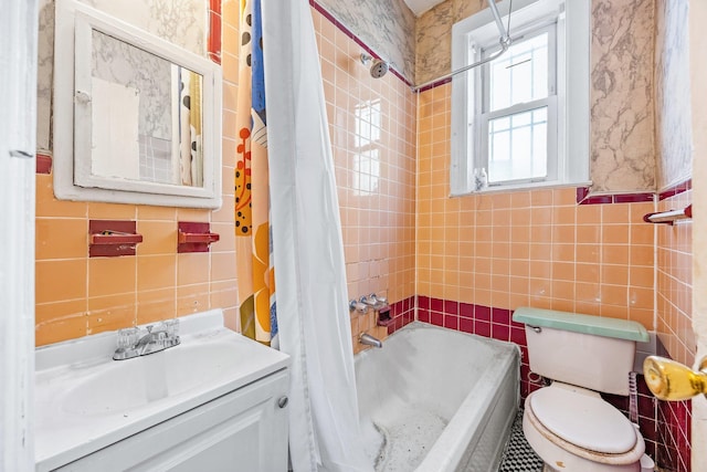 1410 Lincoln Pl, Brooklyn, NY 11213 - bathroom with tile walls, shower / tub combo, toilet, and vanity