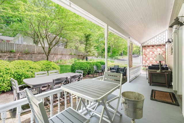 4 Oak St, Cold Spring, NY 10516 - view of patio / terrace with outdoor dining space, a fenced backyard, and an outdoor living space