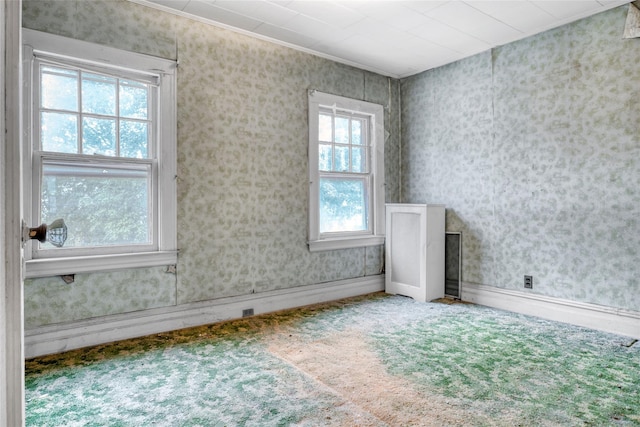 1804 New York Ave, Brooklyn, NY 11210 - spare room with carpet floors, ornamental molding, and wallpapered walls