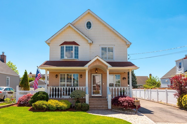 view of front of house featuring a porch and brick siding