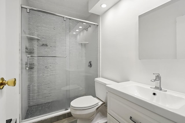 300 High Point Dr Unit 313, Hartsdale, NY 10530 - full bathroom with toilet, a stall shower, vanity, and recessed lighting