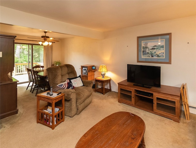 3042 Gomer St, Yorktown Heights, NY 10598 - carpeted living area with a ceiling fan and a baseboard radiator